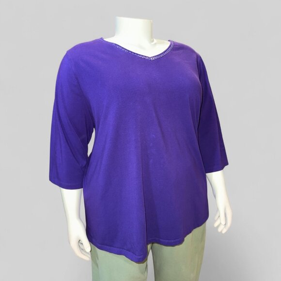 Catherines Suprema Collection Purple V-Neck 3/4 Sleeve Top Women's 3X 26/28W - Picture 1 of 12